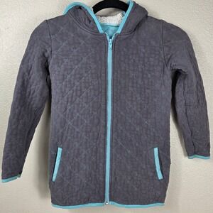 Kickee Pants Quilted Hooded Jacket Kids Size 8 Gray Blue Bamboo Sherpa Zip